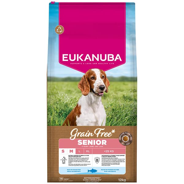 eukanuba-grain-free-small-medium-senior-ocean-fish-dog-food-v6ze 3 kg. Eukanuba teraviljavaba täissööt väikest-ja keskmist kasvu seniorkoertele ookeanikalaga