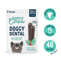 EG Doggy Dental Mint & Strawberry small Taimsed närimispulgad hammaste puhastamiseks piparmündi ja maasikaga koertele kaaluga 0-10 kg.