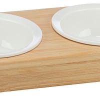 valged Keraamilised kausid bambusest alusel, maht 2 x 0,25 l.