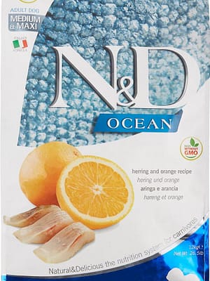 farmona ocean orange herring 12 kg. Farmina Ocean teraviljavaba täissööt suurt kasvu täiskasvanud koertele heeringaga