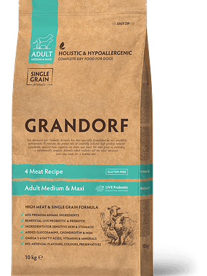 GD 4 meat 10 kg. Grandorf täissööt keskmist-ja suurt kasvu täiskasvanud koertele 4 erineva valge lihaga