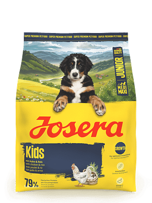 4032254786344_Hund_Josera_MediMaxi_Junior_Kids_900g_frontal 4,5kg. Josera Kids täistoit keskmist-ja suurt kasvu kutsikatele kodulinnulihaga