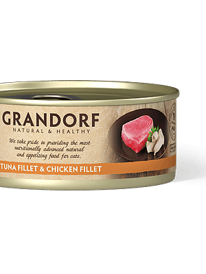 grandorf tuna fillet& chicken fillet 6 x 70 gr. Grandorf teraviljavaba konservtoit kassidele tuunikalafilee ja kanalihaga