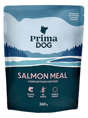 salmon meal 6 x 260 gr. PrimaDog einekotikesed täiskasvanud koertele lõhega