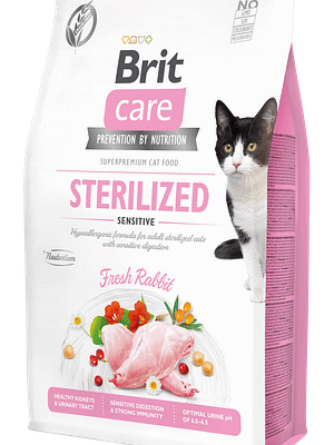 10410_6098e248391d20.92992085_18461_BCC_Dry_food_2kg_STERILIZED_SENSITIVE.png 2 kg. Brit Care teraviljavaba täissööt steriliseeritud/kastreeritud kassidele jäneselihaga