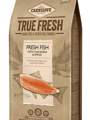 10551_60e56b251c0ab8.48364268_fish_12_kg_3D.png 11,4 kg. Carnilove teravilja-ja kartulivaba täissööt True Fresh Fish täiskasvanud koertele