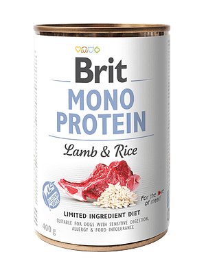 10817_6131f1f0ed3337.51664971_17315_BRIT_wet20food_MONO20PROTEIN_Lamb26Rice_3D20kopie.png 400 gr. Brit Mono Protein Lamb & Rice konservtoit täiskasvanud koertele