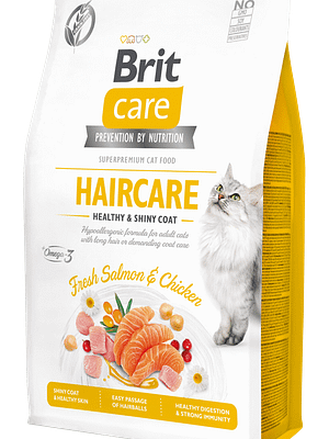 1158_60755460a49ac7.36033703_18461_BCC_Dry_food_2kg_HAIRCARE.png 2 kg. Brit Care teraviljavaba täissööt pikakarvalistele täiskasvanud kassidele lõhe ja kanalihaga