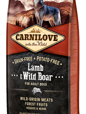 2802_602ba7b9aabc21.18401007_3D_lamb_wildeboar_12kg_01_RGB.png 12 kg. CarniLove teravilja-ja kartulivaba täissööt täiskasvanud koertele lamba-ja metssealihaga