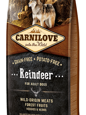 2805_602ba8248b8bf9.46116309_3D_reideer_12kg_01_RGB.png 12 kg. CarniLove teravilja-ka kartulivaba täissööt täiskasvanud koertele põhjapõdra-ja metssealihaga