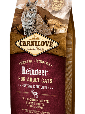4264_602b71155cde70.80318138_CL_cat_reinder_6kg_3D.png 6 kg. CarniLove teravilja-ja kartulivaba täissööt aktiivsetele õues käivatele kassidele põhjapõdra-ja metssealihaga