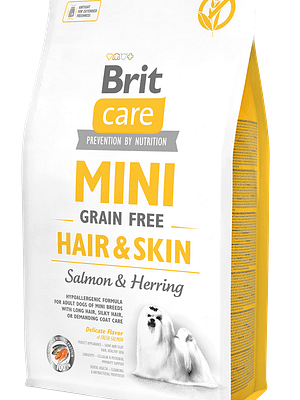 5208_602ae4ad643169.76273512_BC-MINI_hair-26-skin_3D_2kg2028129.png 2 kg. Brit Care Mini teraviljavaba täissööt väikest kasvu täiskasvanud koertele lõhe ja heeringaga