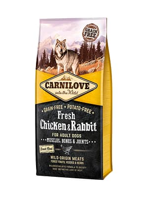 5666_6000c1c172f745.79293481_fresh20chicken20rabbit.png 12 kg. CarniLove teravilja-ja kartulivaba täissööt täiskasvanud koertele kana-ja jäneselihaga