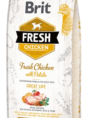 5690_602bd79890a2a0.27319831_08_fresh_chicken_12kg_3D.png 12 kg. Brit Fresh gluteenivaba täissööt täiskasvanud koertele kana ja kartuliga