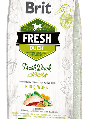 5696_602c9ee4385e80.61946039_08_fresh_duck_12kg_3D.png 12 kg. Brit Fresh gluteenivaba täissööt pardiliha ja hirsiga aktiivsetele koertele