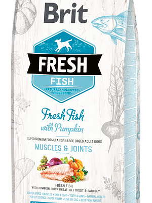 5702_602c9fa12ca230.05785666_08_fresh_fish_12kg_3D.png 12 kg. Brit Fresh Fish gluteenivaba täissööt suurt kasvu täiskasvanud koertele kala ja kõrvitsaga