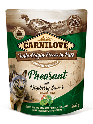 6662_6024b90c15e254.65888941_3D__18220_CL_WET20FOOD_DOG_300g_pouche_PHEASANT_NEW.png 300 gr. Carnilove teraviljavaba konservsööt täiskasvanud koertele pardi-ja faasanilihaga