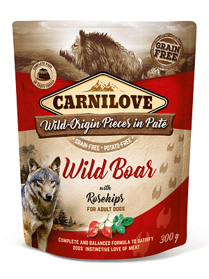 6663_6024cf591fa8f2.48384713_3D__18220_CL_WET20FOOD_DOG_300g_pouche_WILD20BOAR_NEW.png 300 gr. Carnilove teraviljavaba konservsööt täiskasvanud koertele metssealiha ja kibuvitsaga