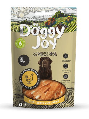 7236_602fd2c6a08f61.34913315_Chicken20fillet20on20chewy20stick20lieliem.png Doggy Joy kana rinnafilee toornahast pulgal, maius keskmist kasvu koertele 90 gr.