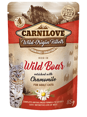 7327_602f51fa0481b6.44635415_3D__18220_CL_WET-FOOD_CAT_85g_pouche_WILD-BOAR.png 6 x 85 gr. CarniLove teraviljavaba konservsööt kassidele kana-ja metssealihaga