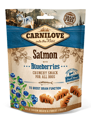 7345_602577f562a089.62488012_CL_SNACKS_DOG_salmon26blueberries_3D_200g_K1.png CarniLove teraviljavaba krõbe maius koertele lõhe ja mustikaga 200 gr.