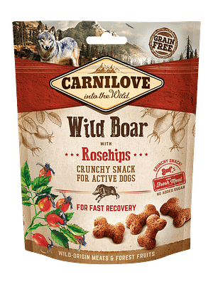 7347_6025762854be55.90096500_CL_SNACKS_DOG_wildboar26rosehips_3D_200g.png CarniLove teraviljavaba krõbe maius koertele metssealiha ja kibuvitsamarjadega 200 gr.