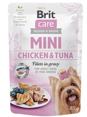 7368_602f6b685d71c6.58491551_BC_MINI_kapsicka_chicken_tuna_3D.png 6 x 85 gr. Brit Care Mini teraviljavaba märgtoit koertele tuunikalafilee kanakastmes