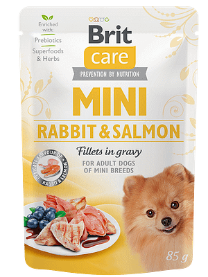 7371_602f6bf79e26e6.06300570_BC_MINI_kapsicka_rabbit_salmon_3D.png 6 x 85 gr. Brit Care Mini teraviljavaba märgtoit koertele kanaliha ja tuunikalaga