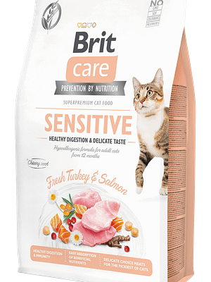 7654_6024b2fa0fd8d5.51329396_18461_BCC_Dry_food_2kg_SENSITIVE.png 2 kg. Brit Care teraviljavaba täissööt tundliku seedimisega kassidele kalkuniliha ja lõhega