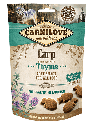 CL_SNACKS_DOG_carpthyme_3D_200g.png CarniLove teraviljavaba pehme maius koertele karpkala ja tüümianiga 200 gr.