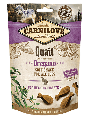 CL_SNACKS_DOG_quailoregano_3D_200g.png CarniLove teraviljavaba pehme maius koertele vutiliha ja oreganoga 200 gr.