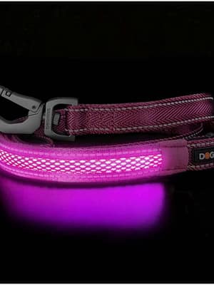 led-valgusega-tekstiilist-jalutusrihm-koerale-lilla LED-valgusega lillast tekstiilist jalutusrihm, 8 valgusrežiimi
