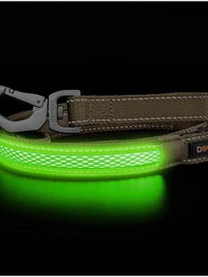 led-valgusega-tekstiilist-jalutusrihm-koerale-pruun LED-valgusega pruunist tekstiilist jalutusrihm, 8 valgusrežiimi