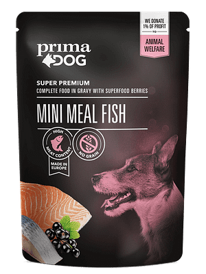 PD_MiniMeal_Fish 6 x 85 gr. Prima Dog teraviljavaba einekotike koertele kalaga