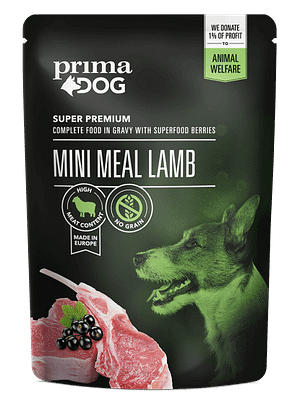 PD_MiniMeal_Lamb 6 x 85 gr. Prima Dog teraviljavaba einekotike koertele lambalihaga