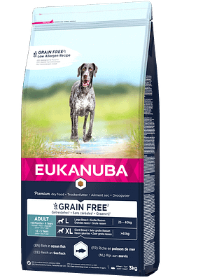 eukanuba grain free adult 12 kg. Eukanuba teraviljavaba täissööt suurt kasvu koertele värskelt külmutatud lõhega