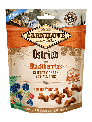 6664_6025872ecd2823.18874128_CL_SNACKS_DOG_ostrich26blackberries_3D_200g2028229.png Carnilove teraviljavaba krõbe maius koertele jaanalinnuliha ja murakatega 200 gr.