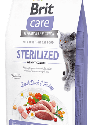 11128_619b43d8517847.56307136_18461_BCC_Dry_food_7kg_STERILIZED_WEIGHT_CONTROL.png 7 kg. Brit Care teraviljavaba vähendatud rasvasisaldusega täissööt steriliseeritud/kastreeritud kassidele kalkuni-ja pardilihaga