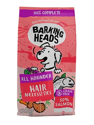 BH-all-hounder-hair-necessitie 12 kg. Barking Heads teraviljavaba täissööt lõhega täiskasvanud koertele