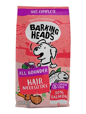barking-heads-dog-all-hounder-hair-necessities-salmon-front 2 kg. Barking Heads teraviljavaba täissööt lõhega täiskasvanud koertele