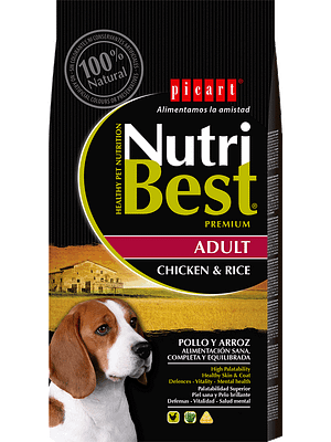 12049_62e3b8706c4145.42559616_Nutribest20Adult20Chicken.png 15 kg. NutriBest täissööt keskmist-ja suurt kasvu täiskasvanud koertele kanaliha ja riisiga
