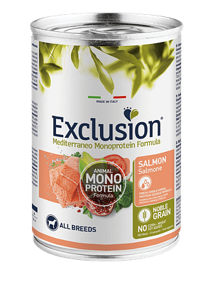 exclusion lõhega 12 x 400 gr. Exclusion Mediterraneo Monoprotein  nisu-ning gluteenivaba konservsööt täiskasvanud koertele lõhega
