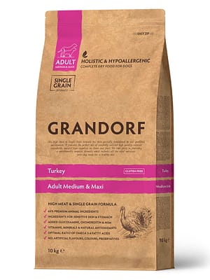 GD_Turkey_10_N 10 kg. Grandorf täissööt kalkuniliha ja pruuni riisiga keskmist ja suurt kasvu  täiskasvanud koertele