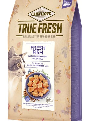 8595602561421.jpg 1.8 kg. Carnilove True Fresh Cat teravilja-ja kartulivaba täissööt täiskasvanud steriliseeritud kassidele kalaga