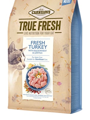 8595602561469.jpg 4,8 kg. Carnilove True Fresh teravilja-ja kartulivaba täissööt täiskasvanud kassidele kalkunilihaga