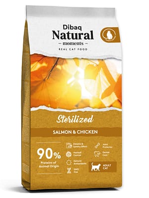 Dibaq-Natural-Moments-CAT-STERILIZED-SALMONCHICKEN 2 kg. Dibaq Natural Moments täissööt täiskasvanud steriliseeritud kassidele lõhe ja kanalihaga
