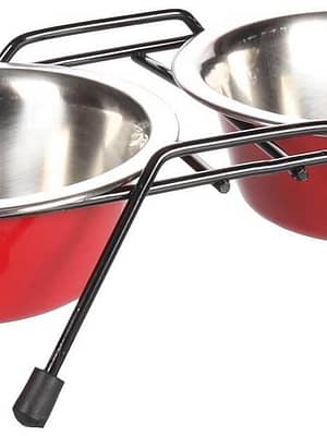 flamingo-twin-feeder-set Flamingo kahe kausiga söögialus- suurus S, kausi ø 13cm, ühe kausi maht 380 ml.