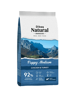 puppy-medium 15 kg. Dibaq Natural Moments keskmist suurust kutsikatele kana-ja kalkunilihaga