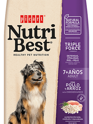 7+kanaga 3 kg. NutriBest täissööt üle 7 aastastele koertele kanaliha ja riisiga