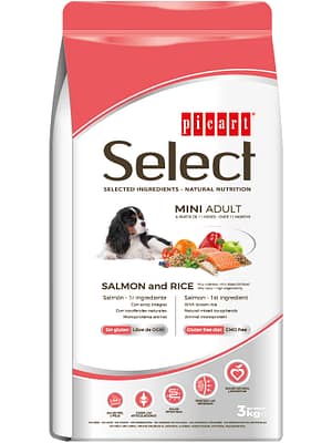 8436011152209.jpg 3 kg. Select Mini Adult gluteenivaba täissööt väikest kasvu täiskasvanud koertele lõhe ja riisiga